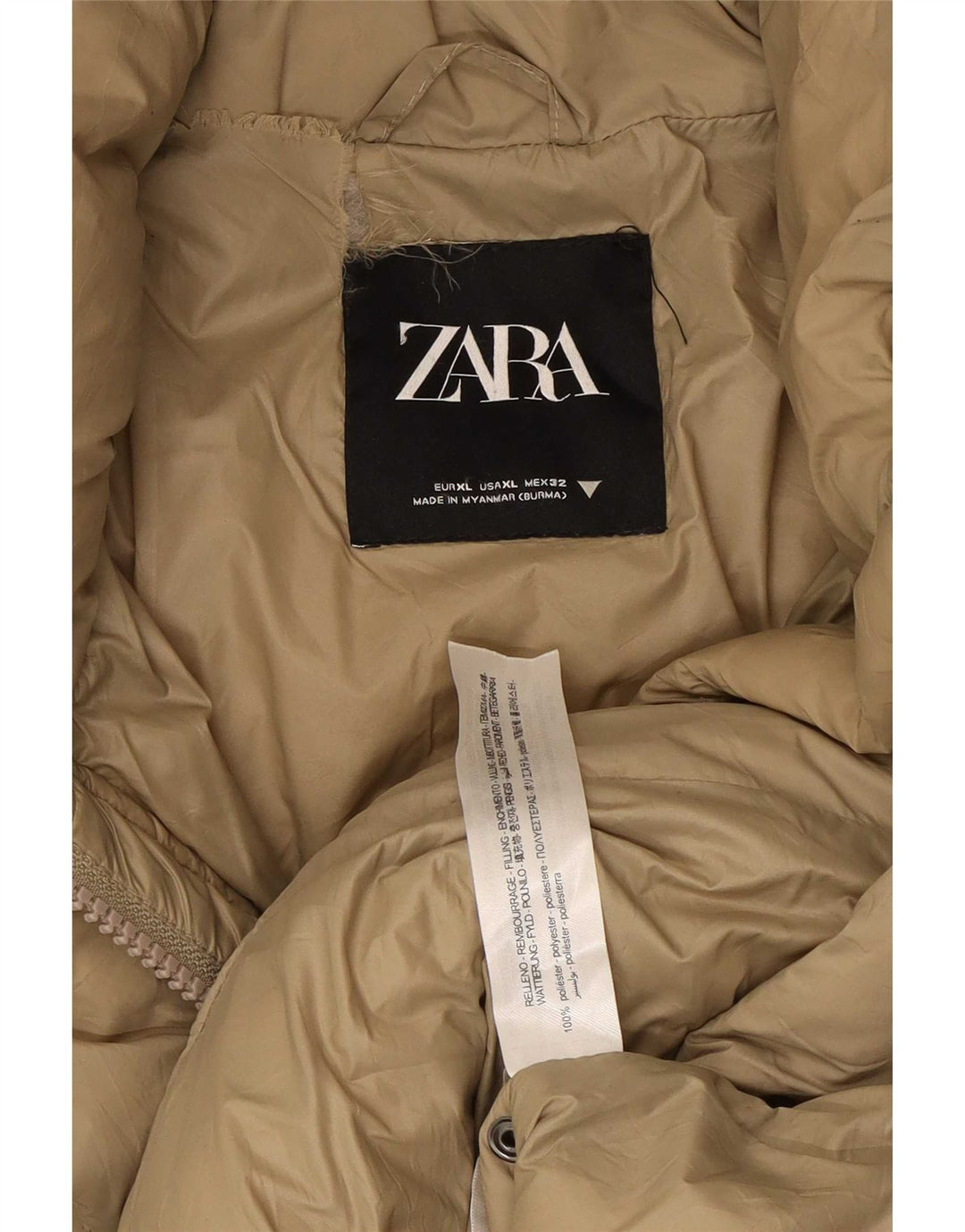 Zara Womens Hooded Oversized Padded Coat UK 18 XL Beige Polyester