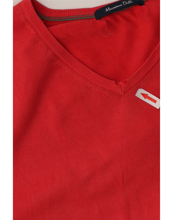 Massimo Dutti Mens V-Neck Jumper Sweater Large Red