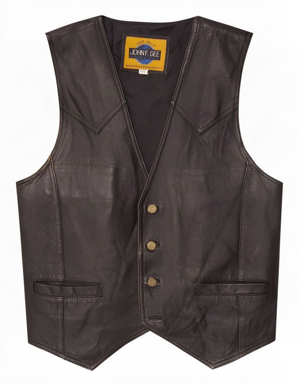 John F Gee Mens Leather Waistcoat Medium Black
