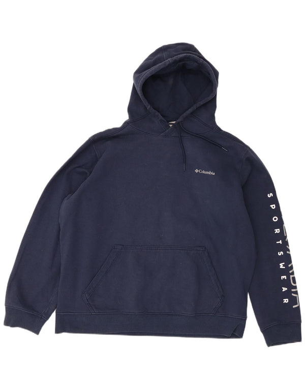 Columbia Mens Graphic Hoodie Jumper XL Navy Blue Cotton