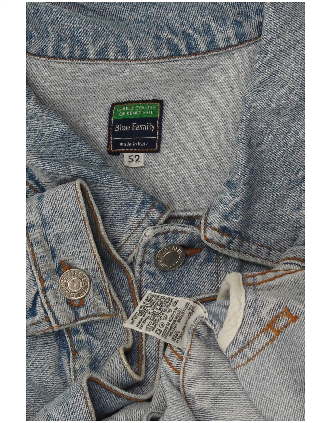Benetton Mens Denim Jacket IT 52 XL Blue Cotton
