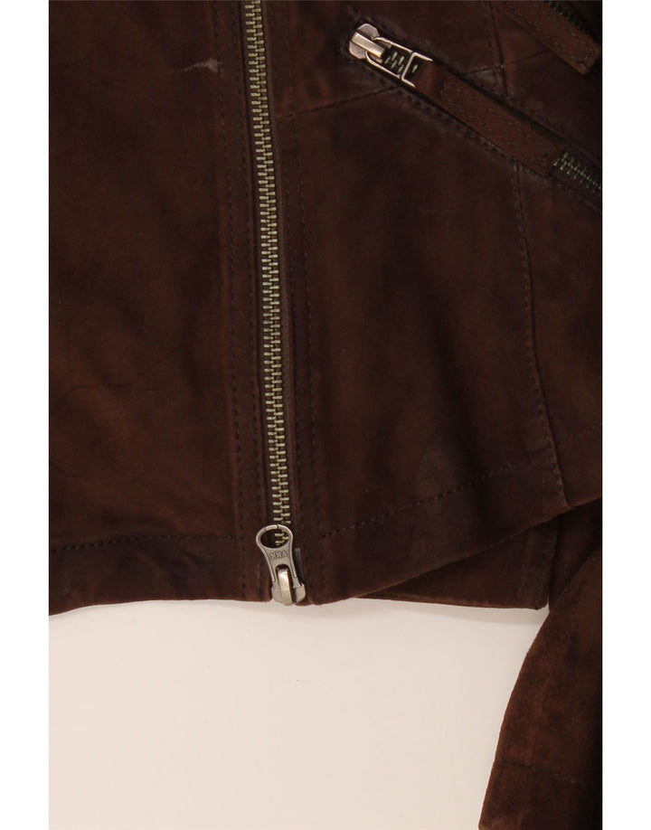 On Stage Womens Læder Biker Jacket IT 38 XS Brun Colourblock Læder