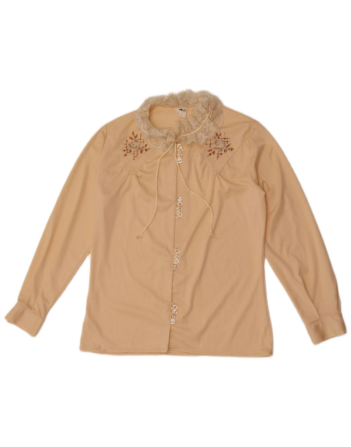 Vintage Womens Shirt Blouse IT 46 Large Beige Floral