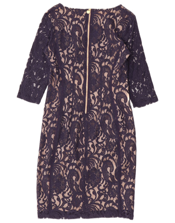 Vintage kvinders 3/4 ærmer blondeskedekjole UK 14 Large Navy Blue Paisley