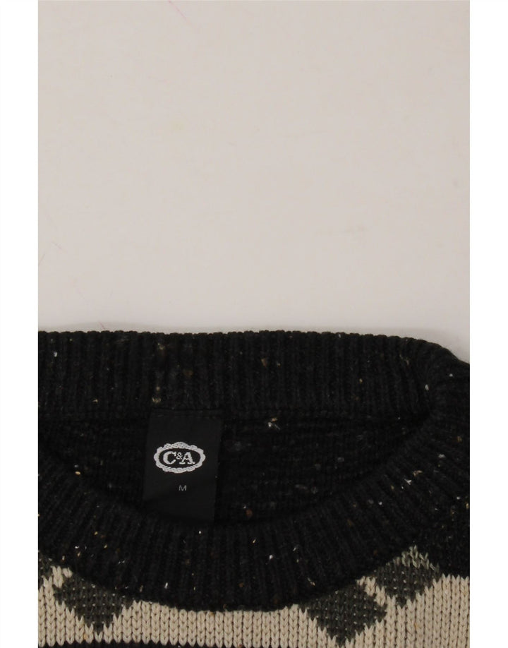 C&A Mens Crew Neck Jumper Sweater Medium Black Fair Isle Acrylic Vintage C&A and Second-Hand C&A from Messina Hembry 