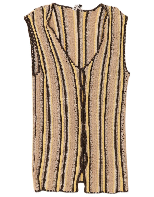 Monari Dame Longline Cardigan Sweater UK 14 Stor Beige Stribet