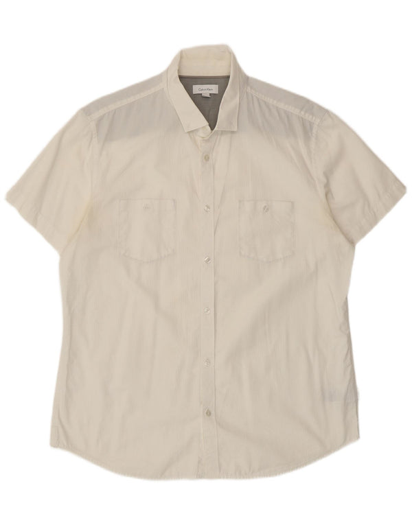 Calvin Klein Mens Short Sleeve Shirt Large White Cotton