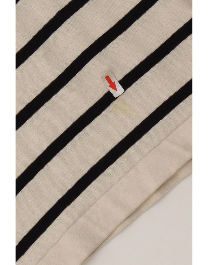 Massimo Dutti Mens Polo Shirt Medium White Striped Cotton