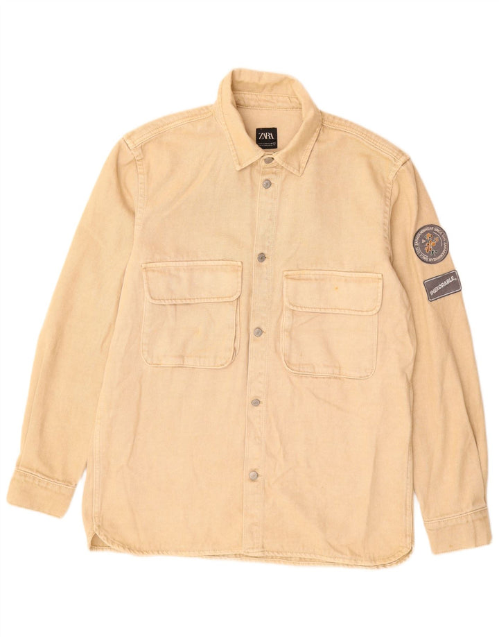 Chemise en jean coupe décontractée en coton beige moyen Zara Homme