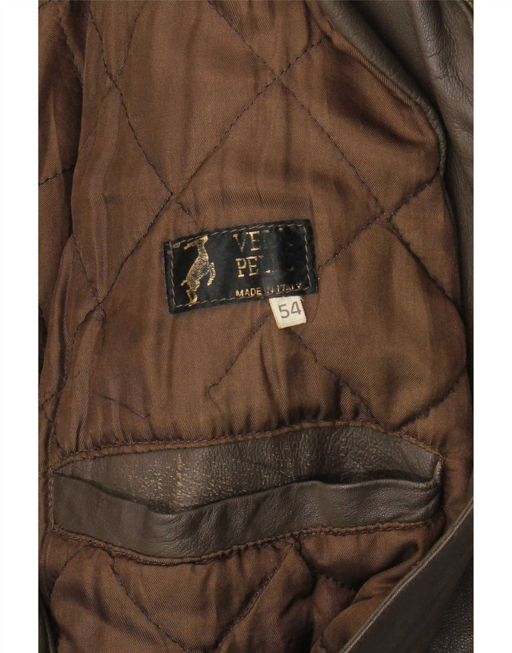 Vintage Mens Military Leather Jacket IT 54 2XL Brown