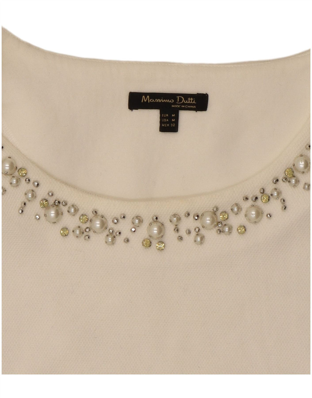 Massimo Dutti Top Mujer Manga 3/4 UK 44 Medium Blanco