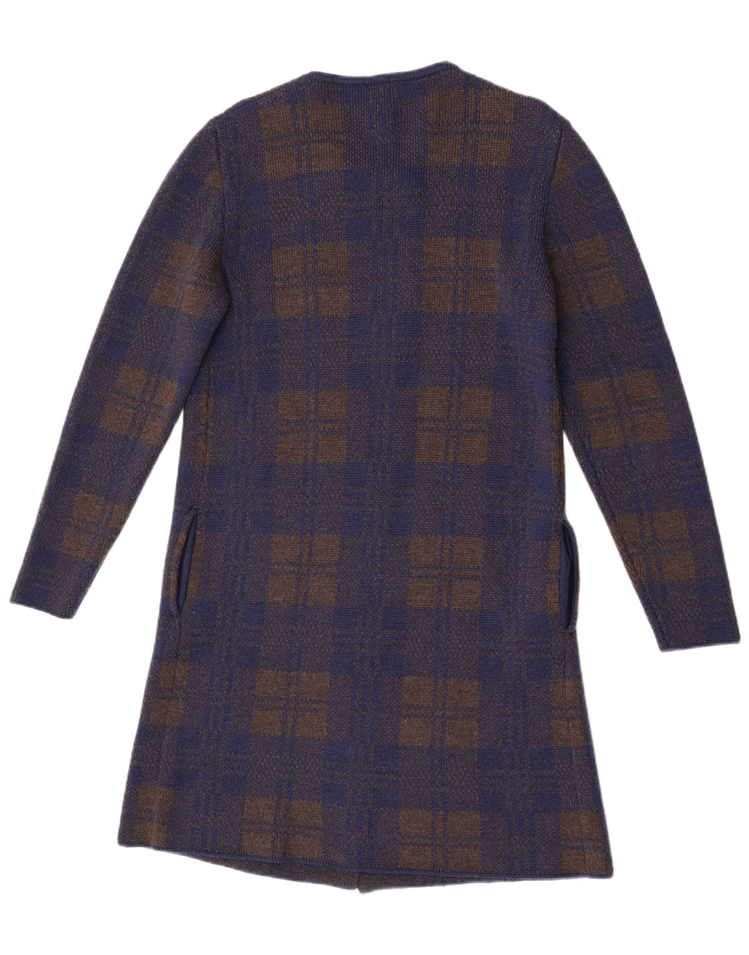 Vintage Womens Longline Cardigan Sweater UK 14 Medium Navy Blue Check