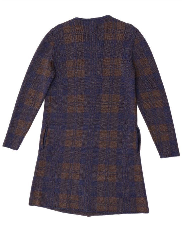 Vintage Womens Longline Cardigan Sweater UK 14 Medium Navy Blue Check