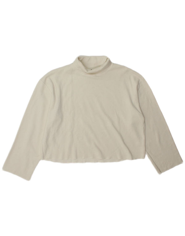 Zara Womens Crop Roll Neck Top Long Sleeve UK 14 Medium Off White
