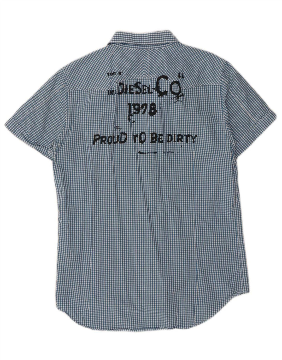 DIESEL Mens Graphic Short Sleeve Shirt Medium Blue Gingham Cotton