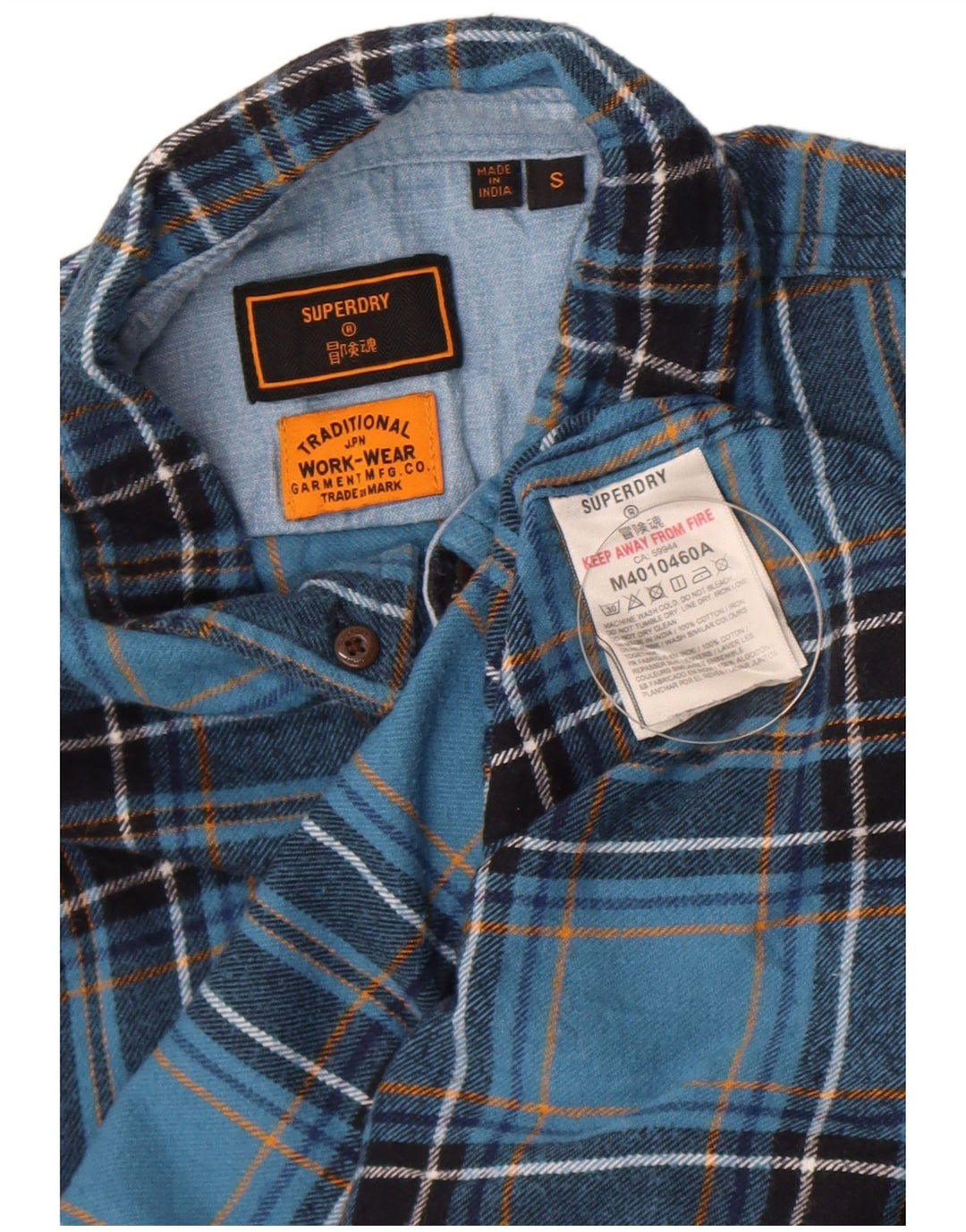 Superdry Mens Flannel Shirt Small Blue Check Cotton