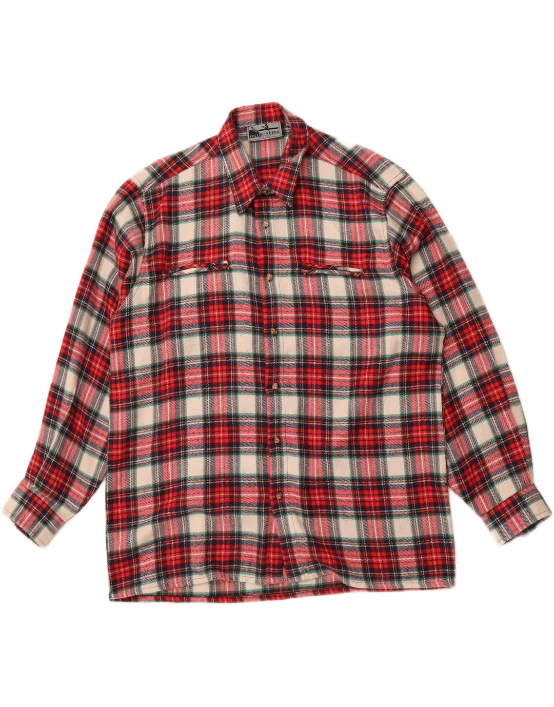 FOLLIE Mens Flannel Shirt Size 43/44 XL Red Check Wool