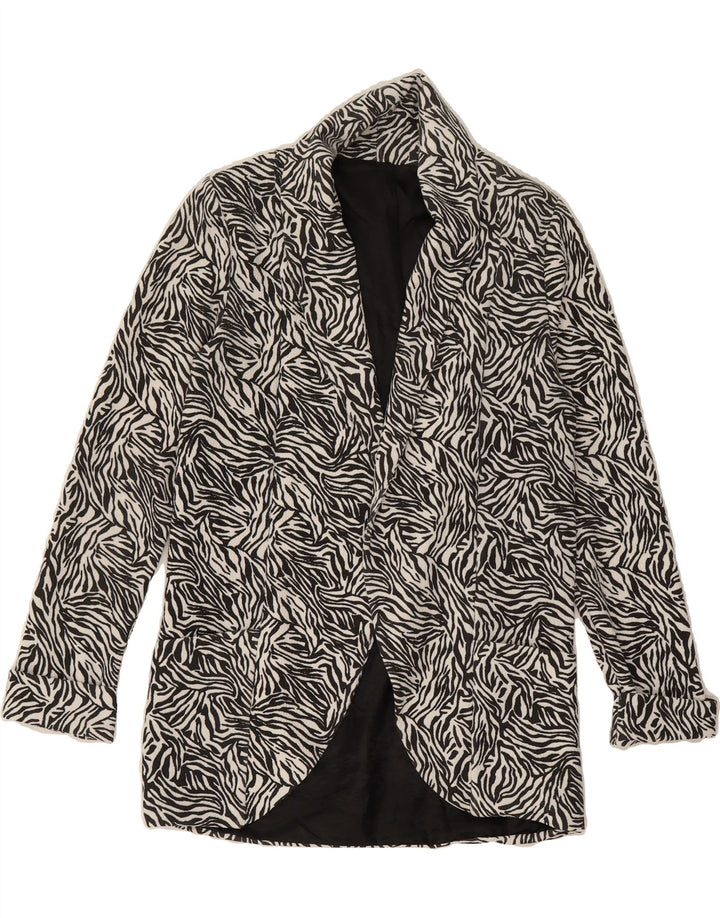 VINTAGE Womens Open Blazer Jacket UK 12 Medium Black Animal Print Vintage Vintage and Second-Hand Vintage from Messina Hembry 