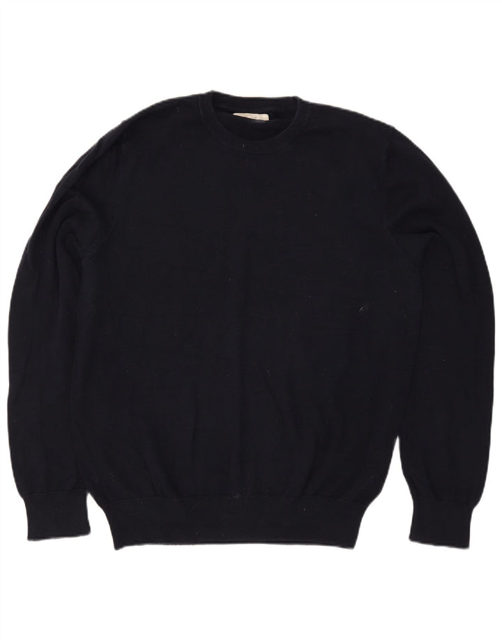 Marks & Spencer Mens Crew Neck Jumper Sweater Large Navy Blue Cotton