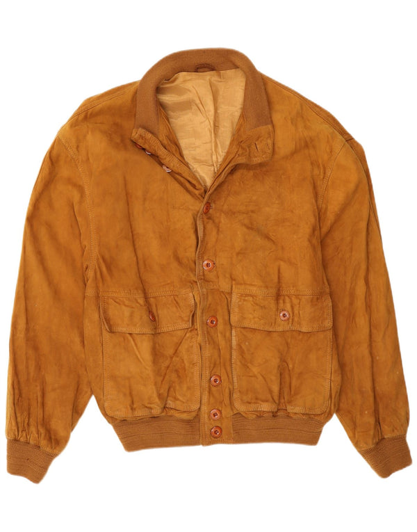 Gara Mens Suede Bomber Jacket IT 48 Medium Beige Leather
