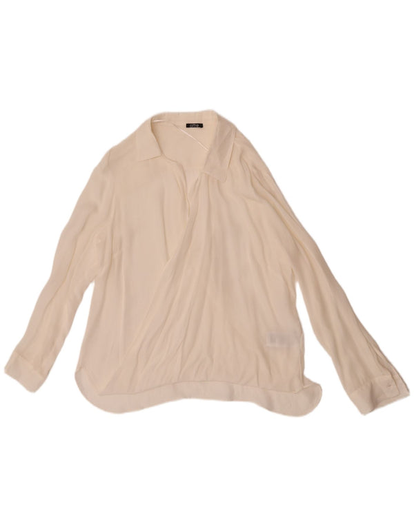 oltre Womens Long Sleeve See Through Blouse Top UK 18 XL Off White Silk