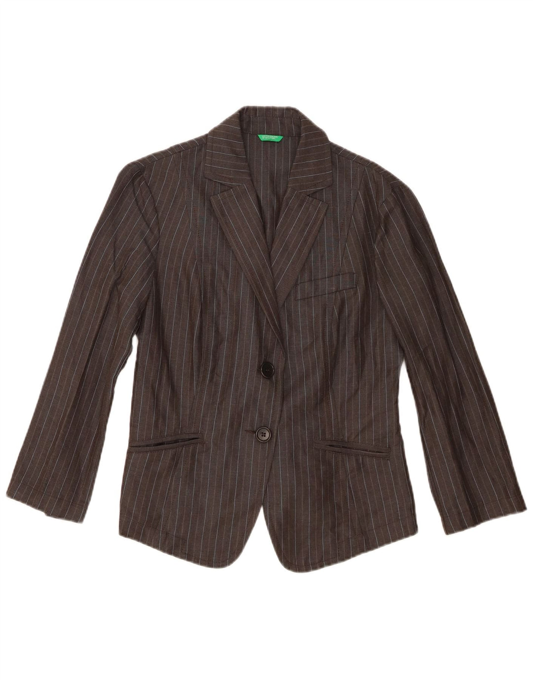Giacca Blazer 2 Bottoni Benetton Donna IT 44 Viscosa Rigata Grigio Medio
