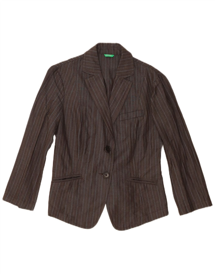 Giacca Blazer 2 Bottoni Benetton Donna IT 44 Viscosa Rigata Grigio Medio