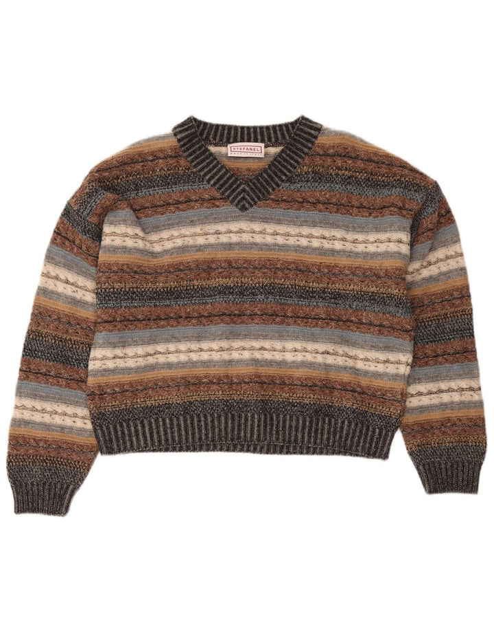 Stefanel Dame V-hals Jumper Sweater UK 14 Stor Flerfarvet Stribet