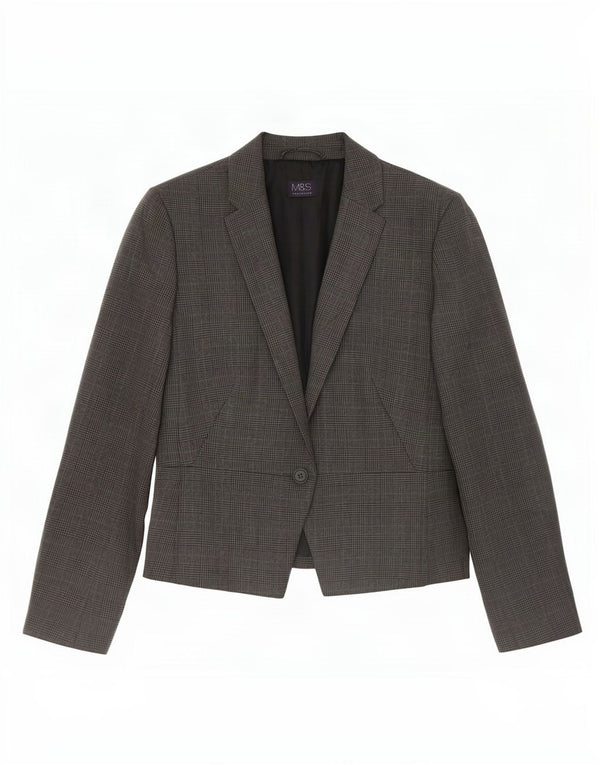 Jaqueta blazer feminina de 1 botão Marks & Spencer UK 12 cinza médio Houndstooth