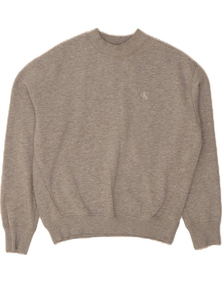 CALVIN KLEIN JEANS Mens Graphic Sweatshirt Jumper Medium Grey Flecked Vintage Calvin Klein Jeans and Second-Hand Calvin Klein Jeans from Messina Hembry 
