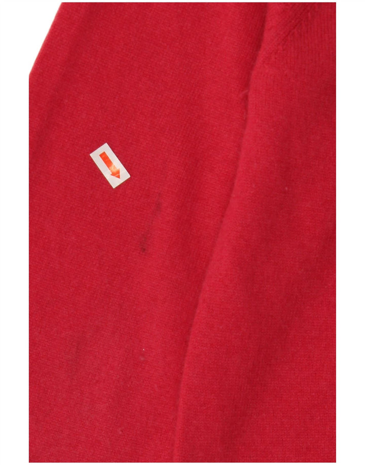 CREW CLOTHING Mens V-Neck Jumper Sweater Medium Red Merino Wool