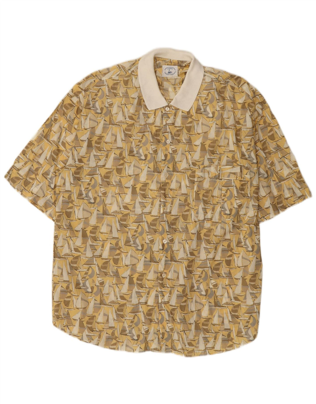 Carrel Mens Short Sleeve Shirt Large Yellow Geometric Cotton