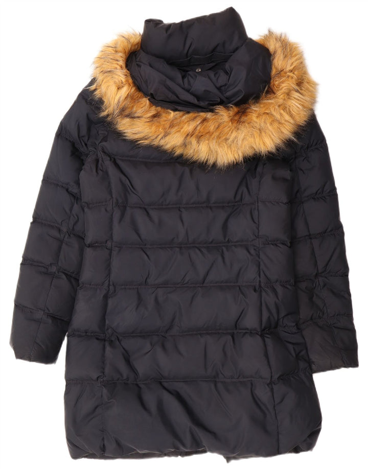 TOMMY HILFIGER Womens Hooded Padded Coat UK 10 Small Navy Blue Polyester