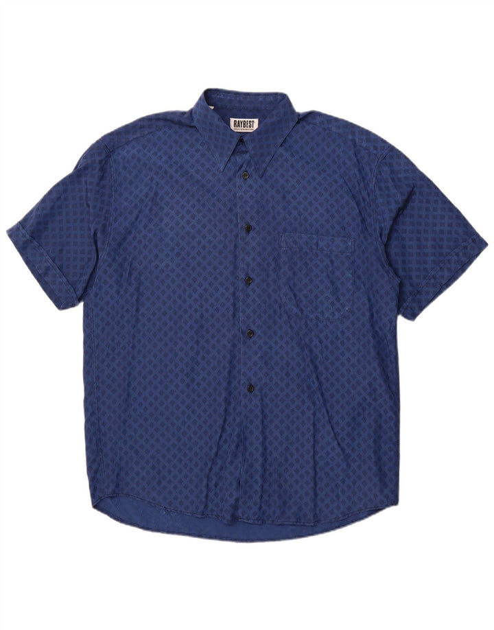 Raybest Mens Short Sleeve Shirt XL Navy Blue Geometric Viscose