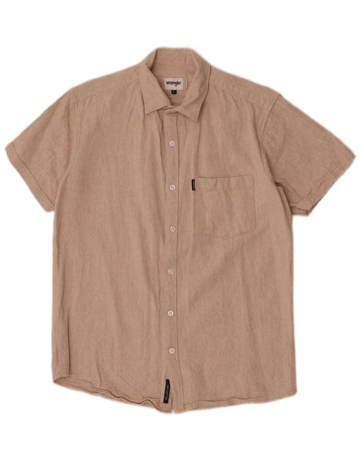 Wrangler Mens Short Sleeve Shirt Large Beige Cotton