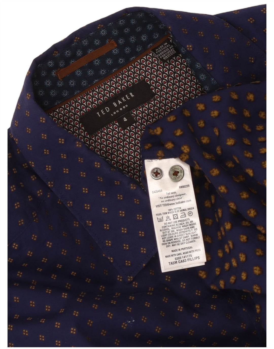 Cămașă pentru bărbați Ted Baker, mărime 4, mare, albastru, bumbac cu pete