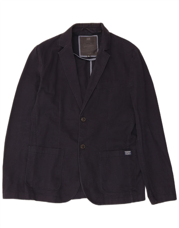 Superdry Mens 2 Button Blazer Jacket UK 40 Large Navy Blue Cotton