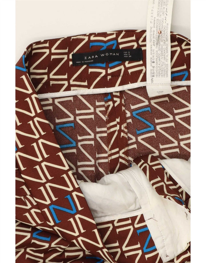 Zara Pantalon court droit graphique pour femme Petit W26 L25 Marron Polyester