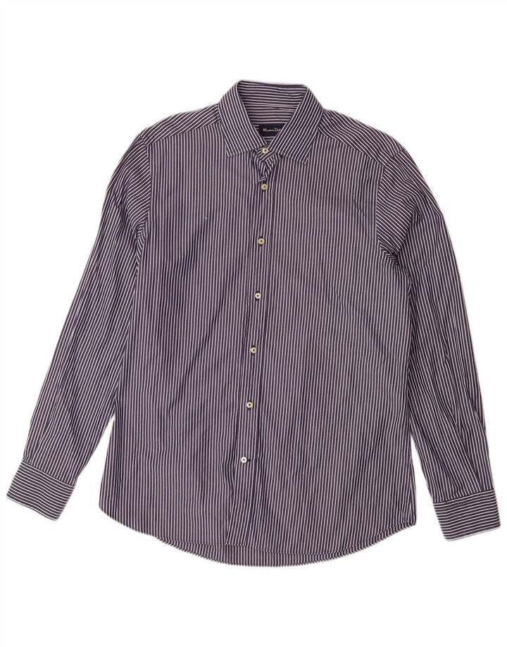 Massimo Dutti Mens Shirt Large Navy Blue Pinstripe Cotton