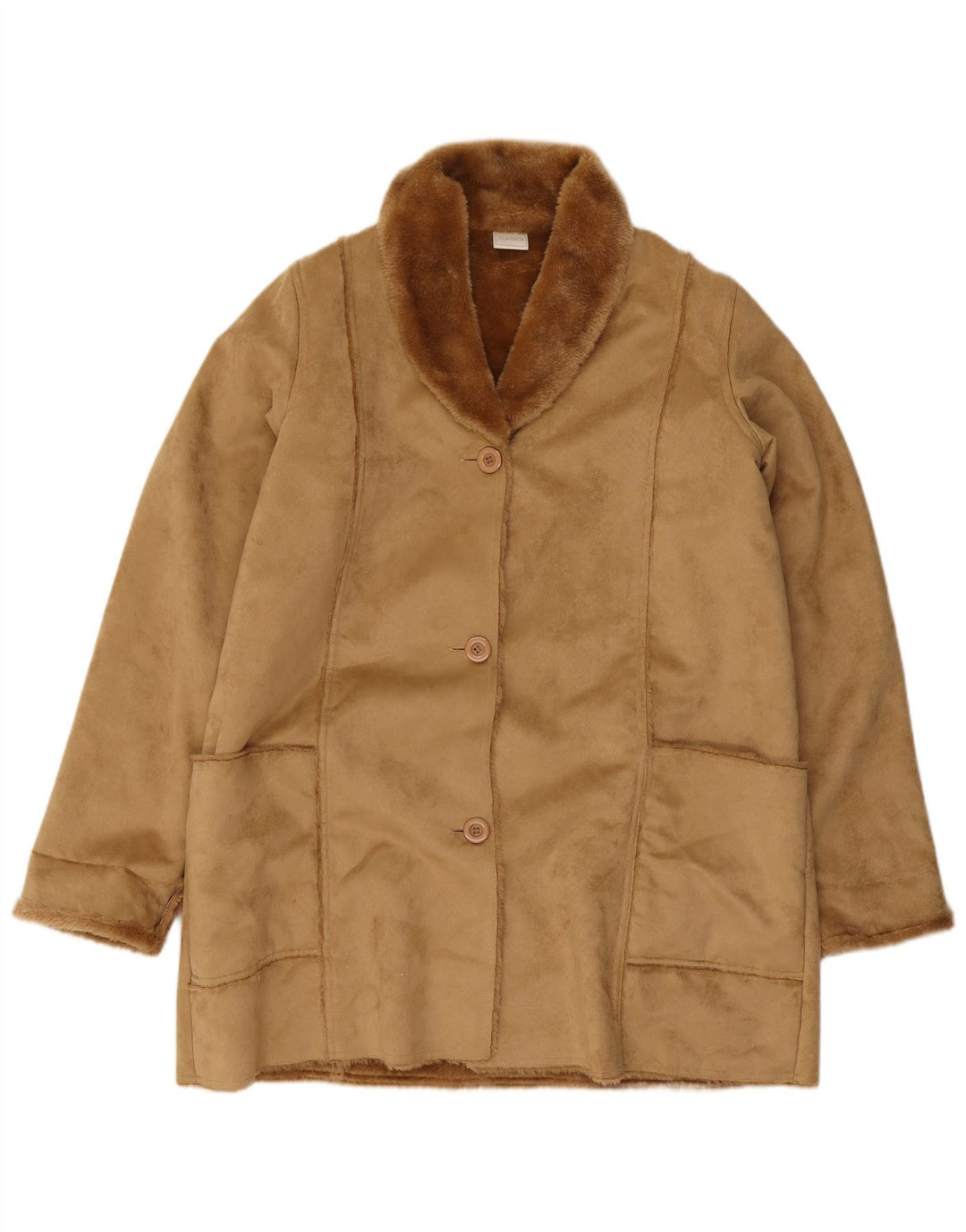 Classics Womens Sherpa Overcoat UK 18 XL Beige Polyester