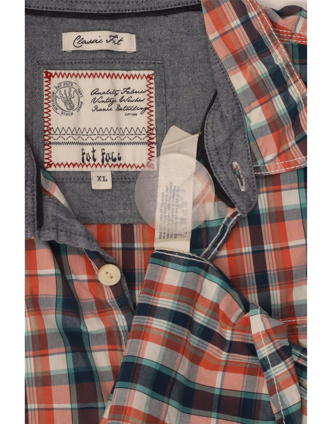 FAT FACE Mens Classic Fit Short Sleeve Shirt XL Multicoloured Check Cotton