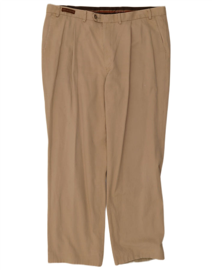 Marks & Spencer Mens Pegged Suit Trousers W40 L33 Beige Cotton