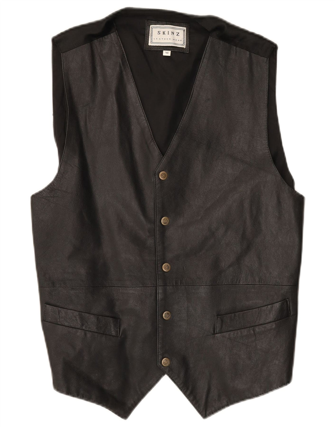 SKINZ Mens Leather Waistcoat Medium Black Leather
