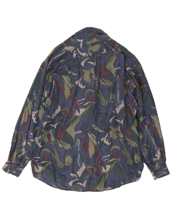 Vintage Mens Shirt Size 41/42 Large Navy Blue Floral Silk