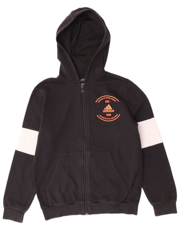 Adidas Pull à capuche zippé graphique pour garçon 11-12 ans Noir Colorblock Coton