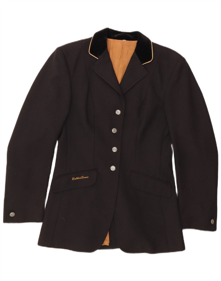 VINTAGE Womens 4 Button Blazer Jacket UK 12 Medium Black Polyester