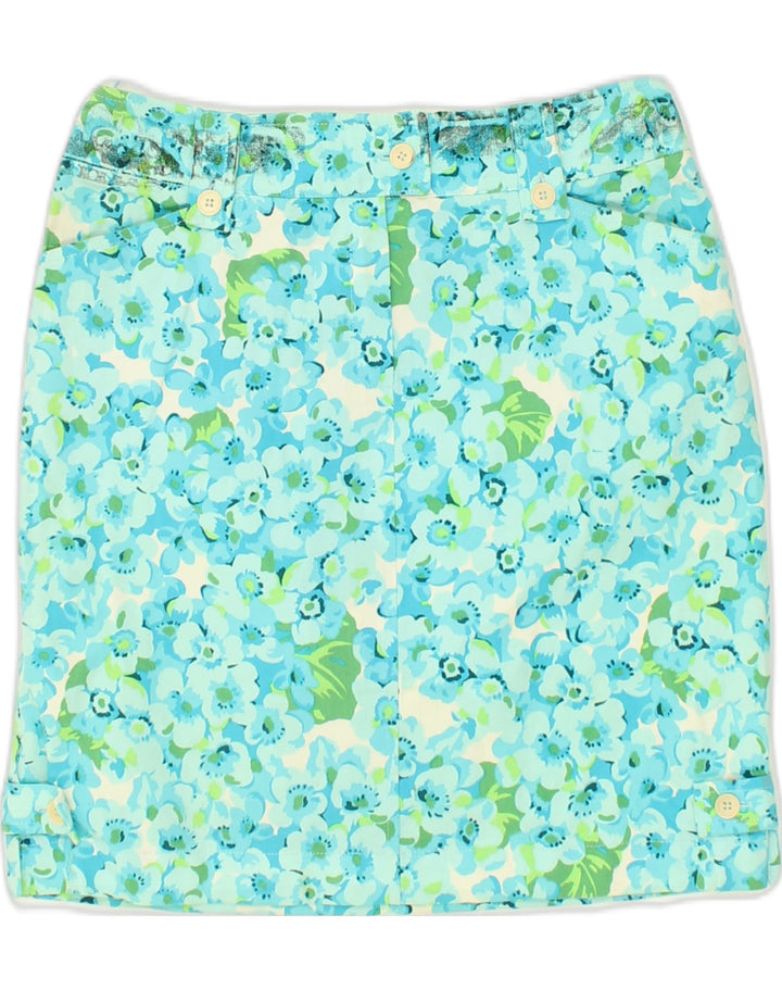 MARELLA Womens Pencil Skirt IT 40 Small W28  Turquoise Floral Cotton | Vintage Marella | Thrift | Second-Hand Marella | Used Clothing | Messina Hembry 
