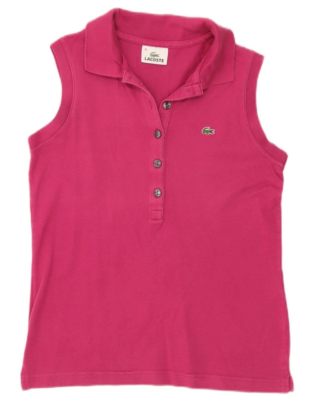 Lacoste Womens Sleeveless Polo Shirt Size 38 Medium Pink Cotton