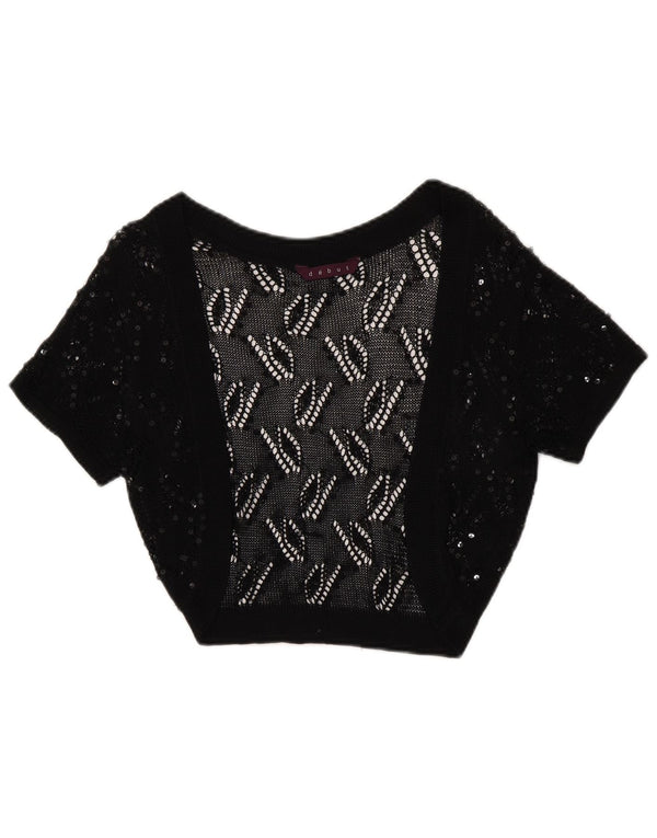 Debut Womens Bolero Open Cardigan Sweater UK 8 Small Schwarz Geometrisch