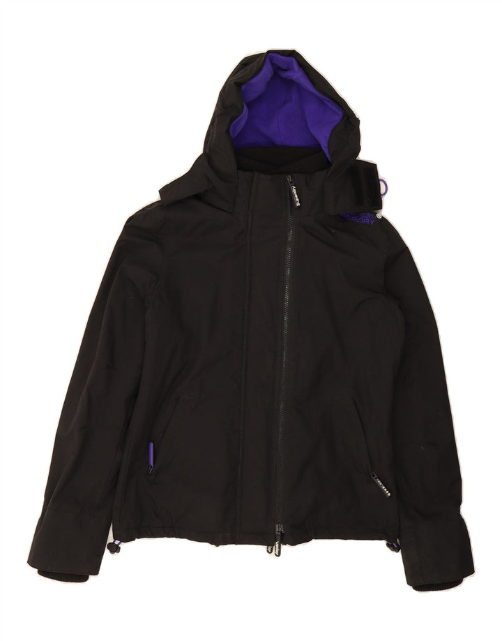 SUPERDRY Womens Windcheater Hooded Windbreaker Jacket UK 14 Medium Black Vintage Superdry and Second-Hand Superdry from Messina Hembry 